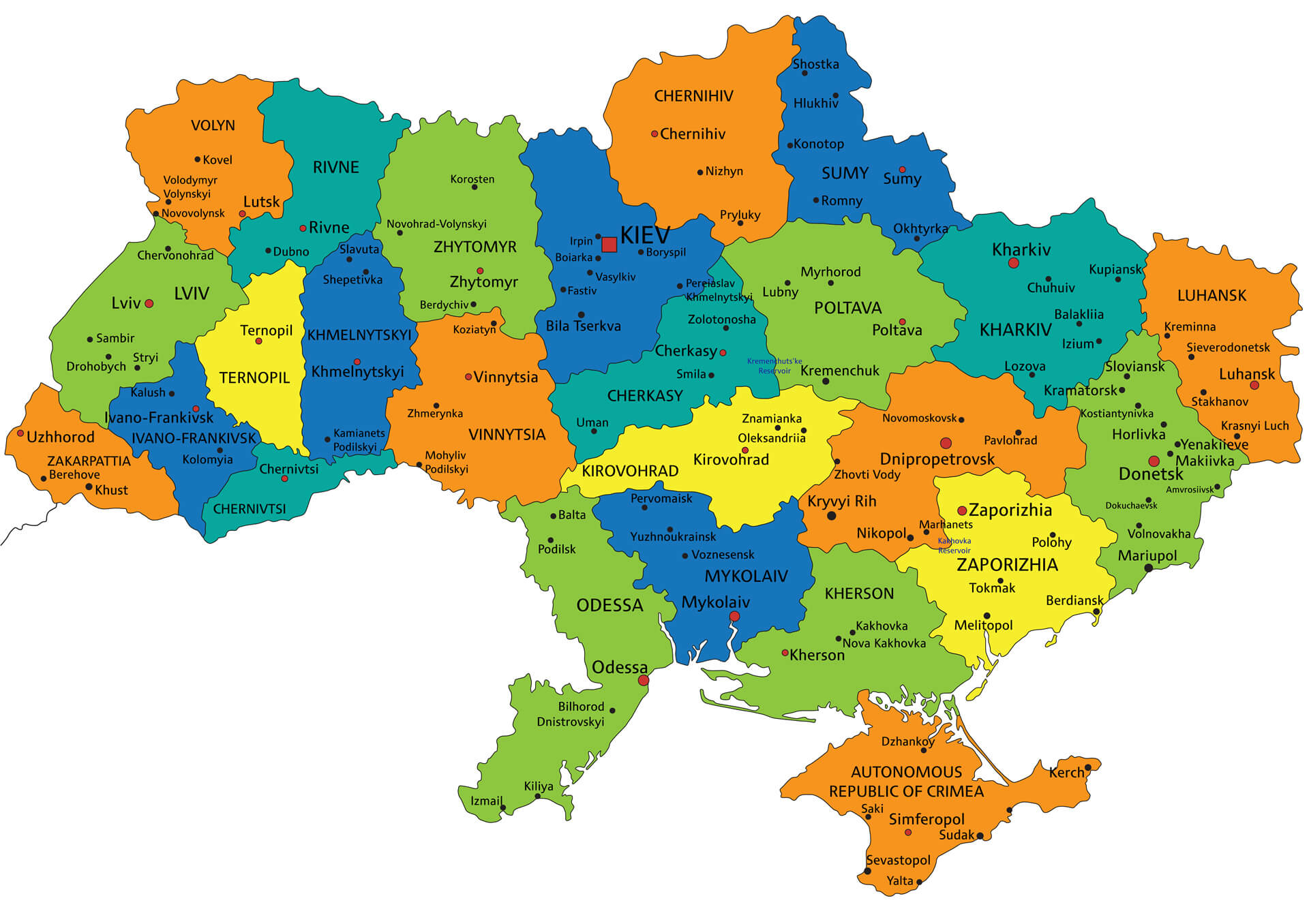 Colorful Ukraine Political Map